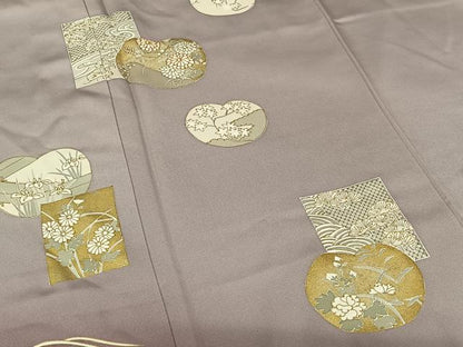 平和屋着物●訪問着 駒刺繍 色紙草花文 暈し染め 金彩 正絹 逸品 AAAY6496zg