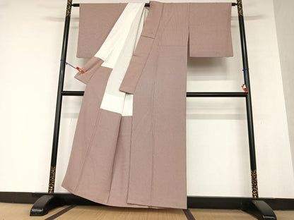平和屋着物●江戸小紋 万筋 白色×葡萄茶色 正絹 逸品 AAAY6501zg