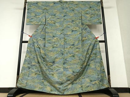 平和屋着物●本場大島紬　一元7マルキ　風景草花文　やまと誂製　正絹　逸品　AAAY6508zg