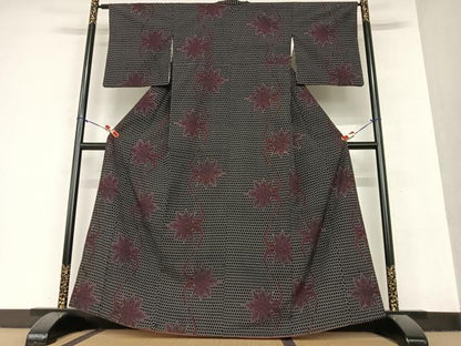 平和屋着物●お召 蔦の葉文 黒地 正絹 逸品 AAAY6511zg