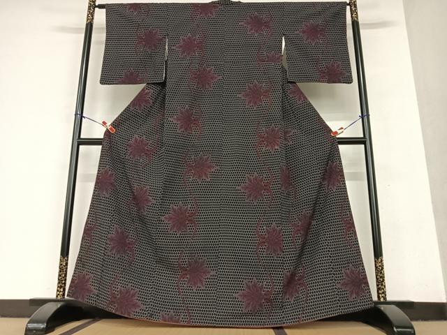 平和屋着物●お召 蔦の葉文 黒地 正絹 逸品 AAAY6511zg