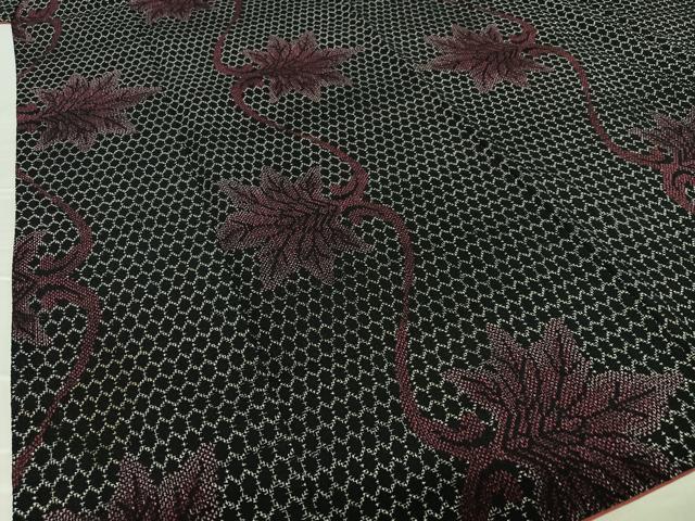 平和屋着物●お召 蔦の葉文 黒地 正絹 逸品 AAAY6511zg
