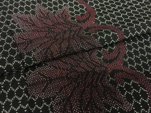 平和屋着物●お召 蔦の葉文 黒地 正絹 逸品 AAAY6511zg