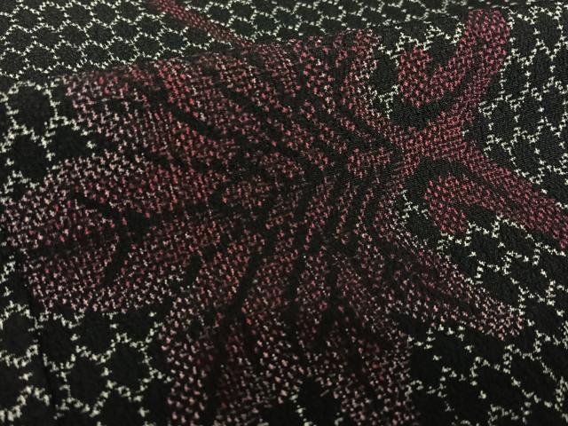 平和屋着物●お召 蔦の葉文 黒地 正絹 逸品 AAAY6511zg