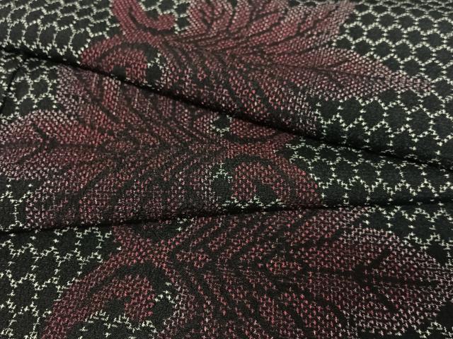 平和屋着物●お召 蔦の葉文 黒地 正絹 逸品 AAAY6511zg