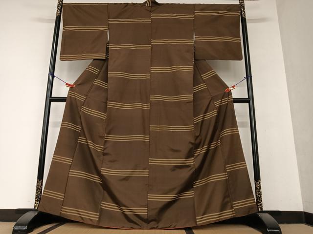 平和屋着物●上質な紬 横段文 正絹 逸品 AAAY6513zg
