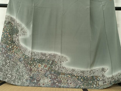 平和屋着物●訪問着 道長更紗花文 暈し染め 金彩 正絹 逸品 AAAY6515zg