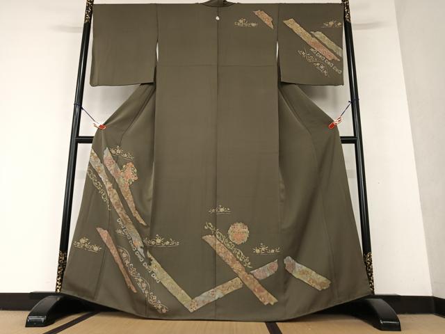 平和屋着物●訪問着 刺繍 草花文 正絹 逸品 AAAY6516zg