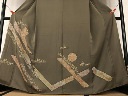 平和屋着物●訪問着 刺繍 草花文 正絹 逸品 AAAY6516zg