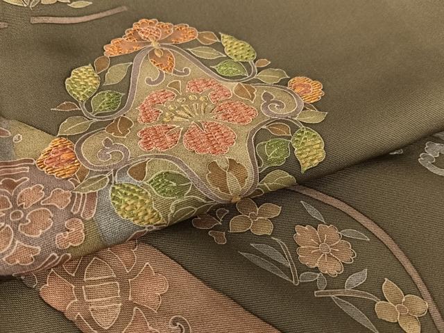 平和屋着物●訪問着 刺繍 草花文 正絹 逸品 AAAY6516zg