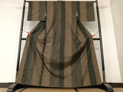 平和屋着物●上質な紬 草木シルエット 正絹 逸品 AAAY6528zg