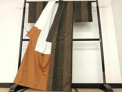 平和屋着物●上質な紬 草木シルエット 正絹 逸品 AAAY6528zg