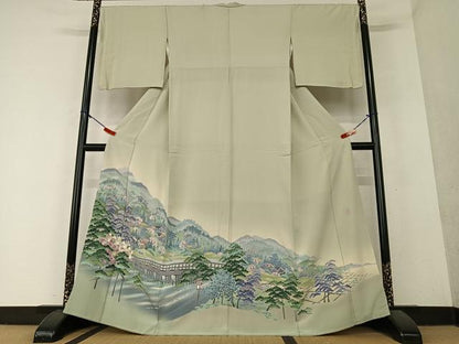 平和屋着物●十日町友禅作家 阿部佳雪 色留袖 風景草花文 正絹 逸品 AAAY6529zg