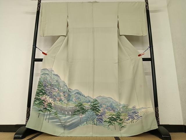 平和屋着物●十日町友禅作家 阿部佳雪 色留袖 風景草花文 正絹 逸品 AAAY6529zg