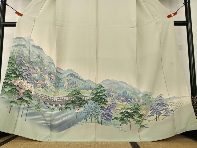 平和屋着物●十日町友禅作家 阿部佳雪 色留袖 風景草花文 正絹 逸品 AAAY6529zg