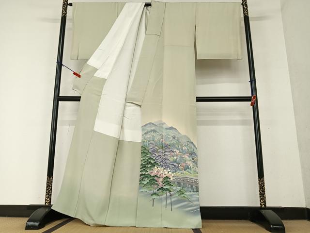 平和屋着物●十日町友禅作家 阿部佳雪 色留袖 風景草花文 正絹 逸品 AAAY6529zg