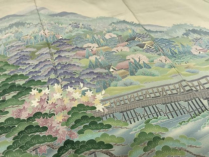 平和屋着物●十日町友禅作家 阿部佳雪 色留袖 風景草花文 正絹 逸品 AAAY6529zg