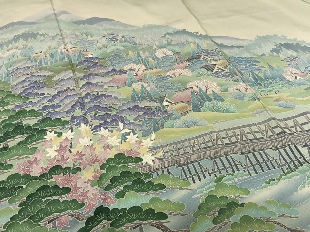 平和屋着物●十日町友禅作家 阿部佳雪 色留袖 風景草花文 正絹 逸品 AAAY6529zg