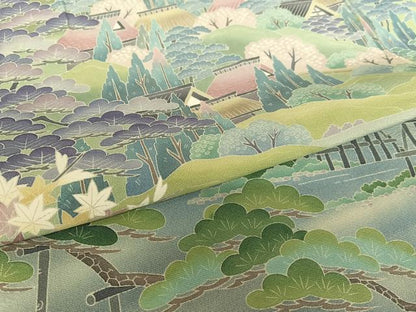 平和屋着物●十日町友禅作家 阿部佳雪 色留袖 風景草花文 正絹 逸品 AAAY6529zg