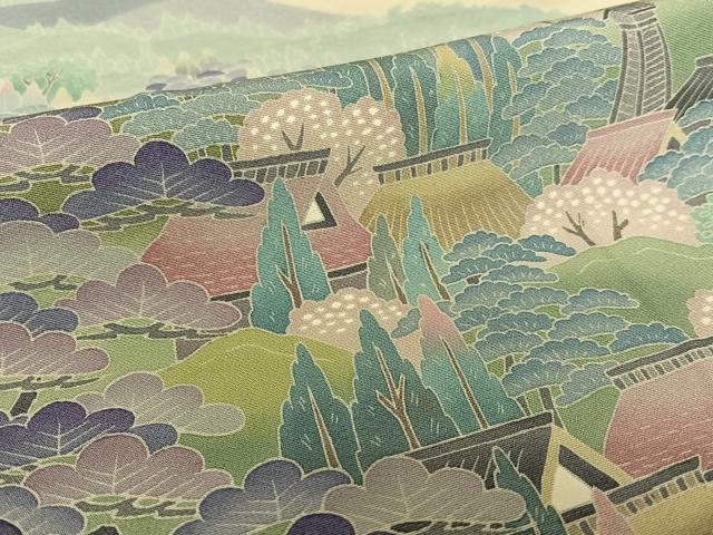 平和屋着物●十日町友禅作家 阿部佳雪 色留袖 風景草花文 正絹 逸品 AAAY6529zg