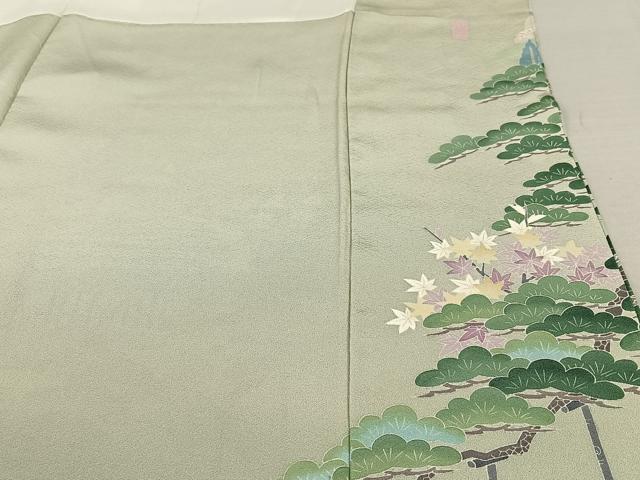 平和屋着物●十日町友禅作家 阿部佳雪 色留袖 風景草花文 正絹 逸品 AAAY6529zg