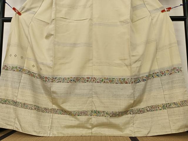 平和屋着物●訪問着 紬地 手描き 更紗花間道 正絹 逸品 AAAY6534zg