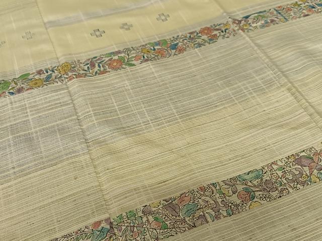 平和屋着物●訪問着 紬地 手描き 更紗花間道 正絹 逸品 AAAY6534zg