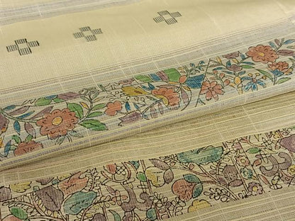 平和屋着物●訪問着 紬地 手描き 更紗花間道 正絹 逸品 AAAY6534zg