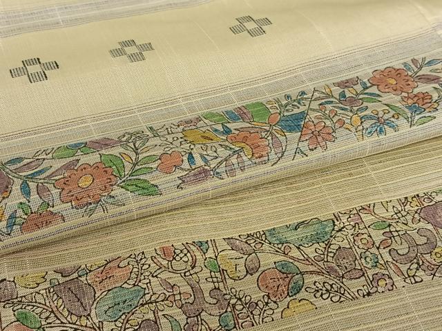 平和屋着物●訪問着 紬地 手描き 更紗花間道 正絹 逸品 AAAY6534zg