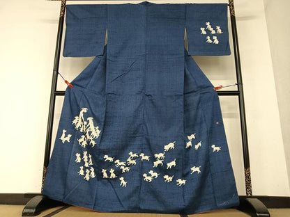 平和屋着物●訪問着　作家物　紬地　希少柄　ダルメシアン　犬　褐返色地　正絹　逸品　AAAY6546zg