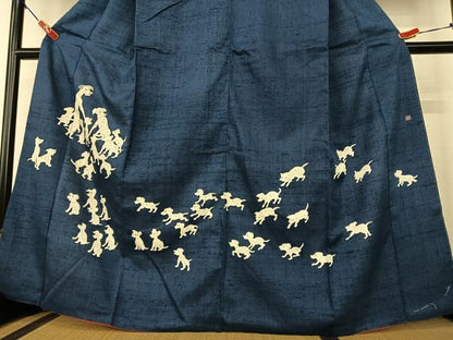 平和屋着物●訪問着　作家物　紬地　希少柄　ダルメシアン　犬　褐返色地　正絹　逸品　AAAY6546zg
