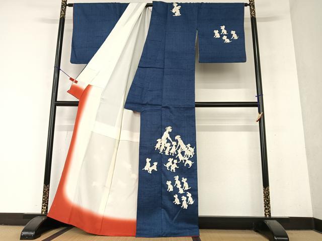 平和屋着物●訪問着　作家物　紬地　希少柄　ダルメシアン　犬　褐返色地　正絹　逸品　AAAY6546zg