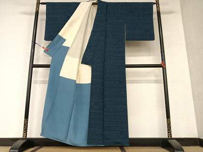 平和屋着物●お召 幾何学文様 正絹 逸品 AAAY6557zg