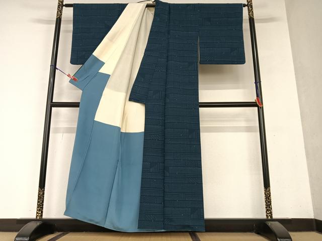 平和屋着物●お召 幾何学文様 正絹 逸品 AAAY6557zg