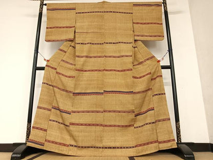 平和屋着物●お召　横段花文　正絹　逸品　AAAY6558zg