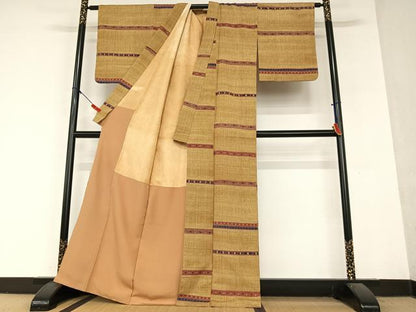 平和屋着物●お召　横段花文　正絹　逸品　AAAY6558zg
