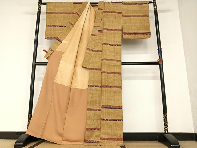 平和屋着物●お召　横段花文　正絹　逸品　AAAY6558zg