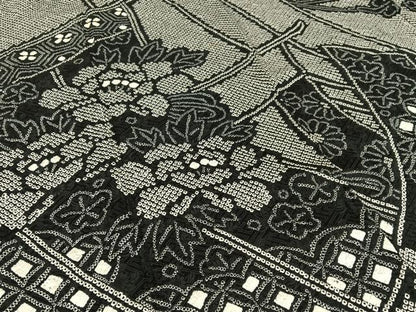 平和屋着物●豪華振袖　絞り　几帳花文　黒地　正絹　逸品　AABI4450ck