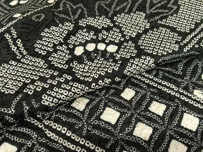 平和屋着物●豪華振袖　絞り　几帳花文　黒地　正絹　逸品　AABI4450ck