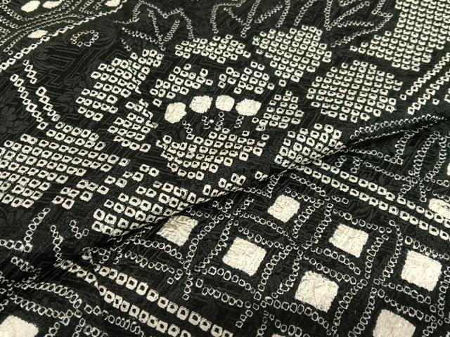 平和屋着物●豪華振袖　絞り　几帳花文　黒地　正絹　逸品　AABI4450ck