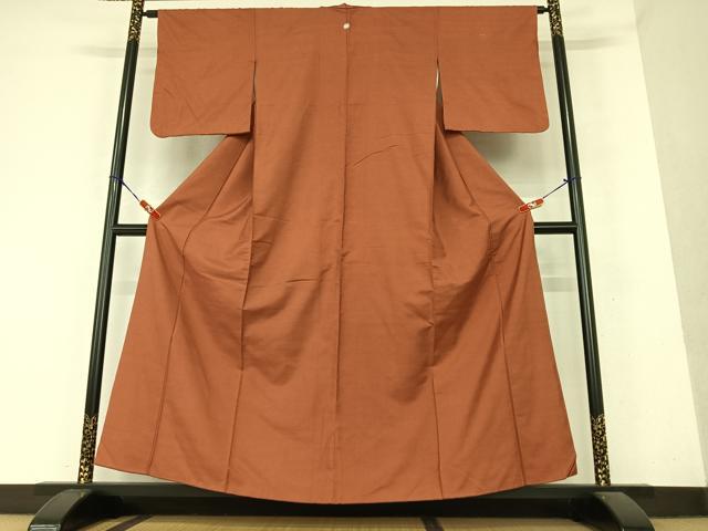 平和屋着物●上質な紬 色無地 蘇芳色 正絹 逸品 AAAY6594zg