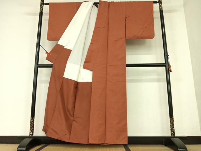 平和屋着物●上質な紬 色無地 蘇芳色 正絹 逸品 AAAY6594zg