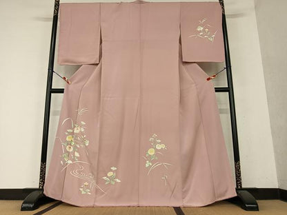 平和屋着物●訪問着 駒刺繍 流水草花文 金彩 正絹 逸品 AAAY6600zg