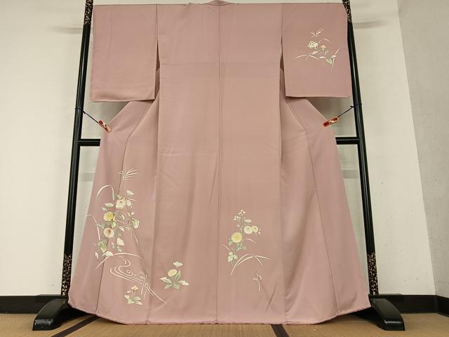 平和屋着物●訪問着 駒刺繍 流水草花文 金彩 正絹 逸品 AAAY6600zg