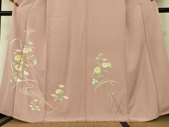 平和屋着物●訪問着 駒刺繍 流水草花文 金彩 正絹 逸品 AAAY6600zg