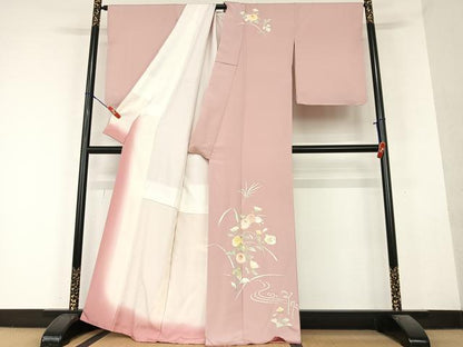 平和屋着物●訪問着 駒刺繍 流水草花文 金彩 正絹 逸品 AAAY6600zg