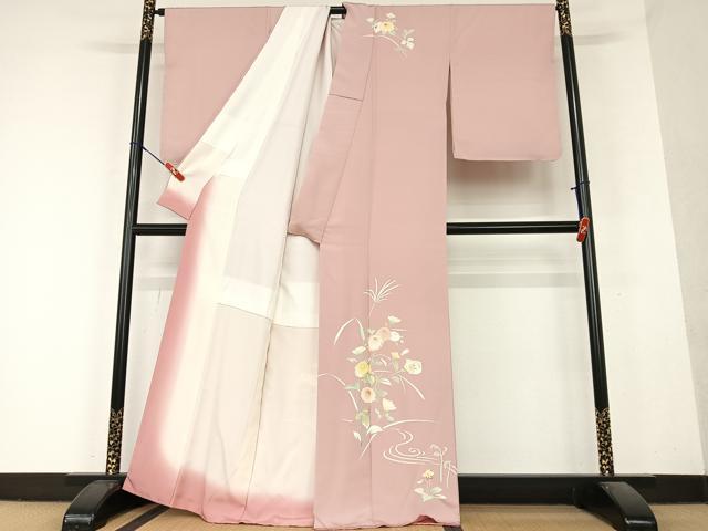 平和屋着物●訪問着 駒刺繍 流水草花文 金彩 正絹 逸品 AAAY6600zg