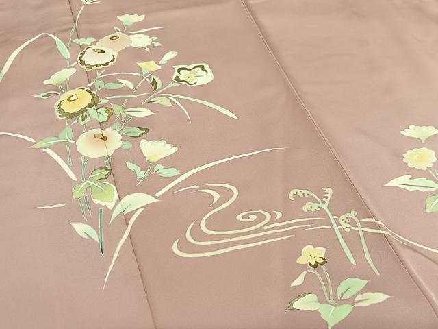 平和屋着物●訪問着 駒刺繍 流水草花文 金彩 正絹 逸品 AAAY6600zg