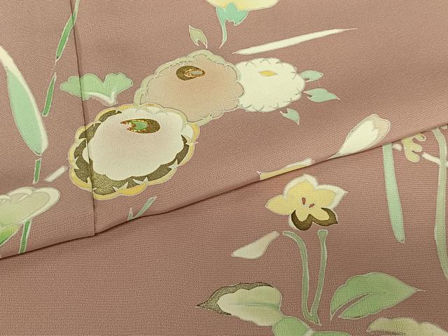 平和屋着物●訪問着 駒刺繍 流水草花文 金彩 正絹 逸品 AAAY6600zg