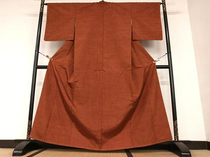 平和屋着物●上質な紬 色無地 蘇芳色 正絹 逸品 未使用 AAAY6614zg